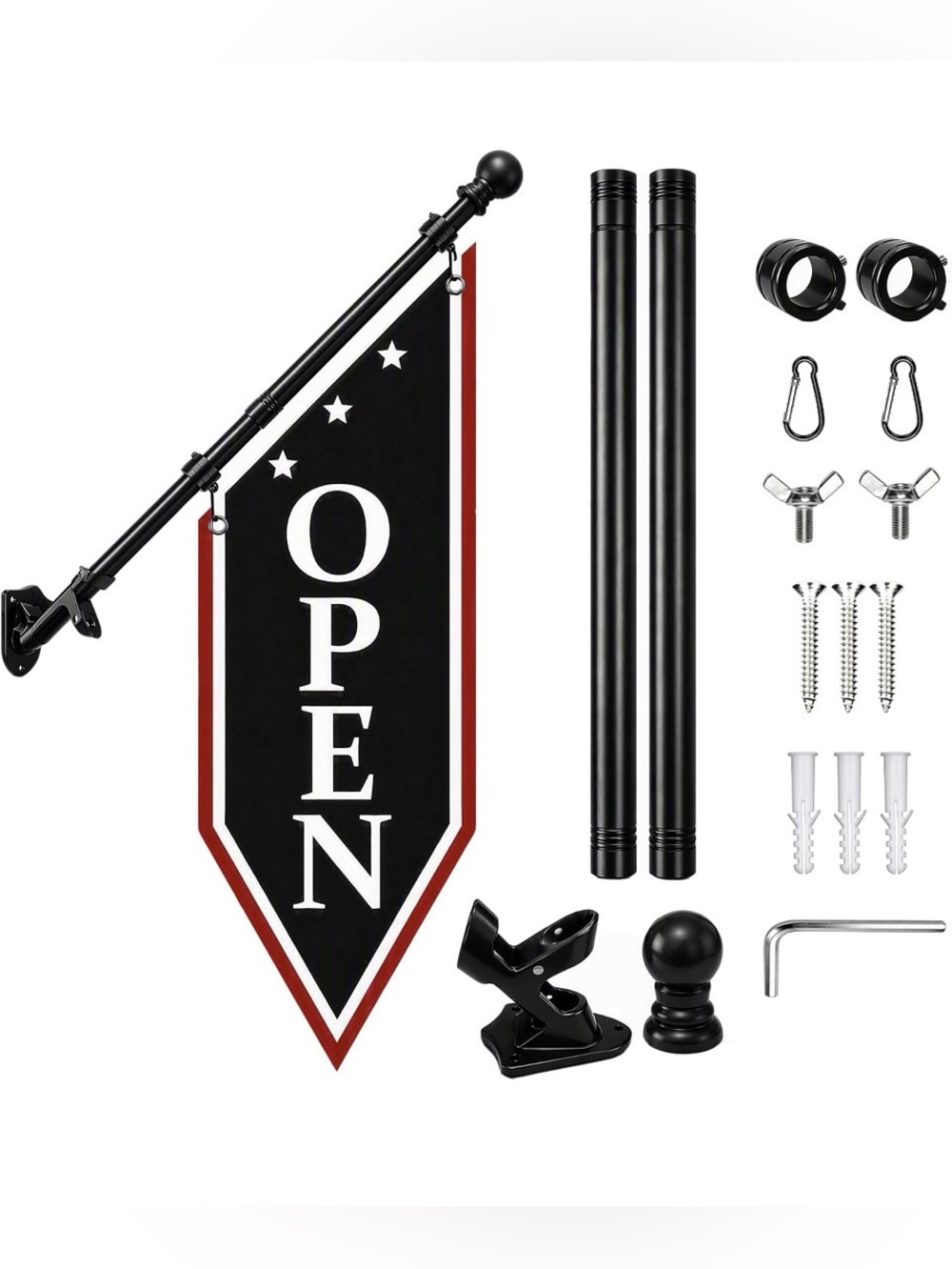 Open Hanging Banner Flag with Black and Red Accent